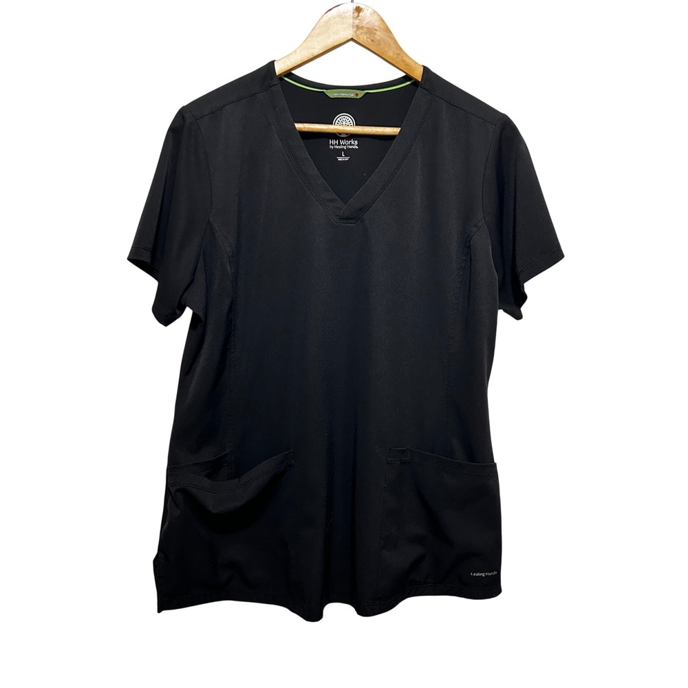 Healing Hands Women Minimalist Professional Scrub Top L Black Medical Workwear